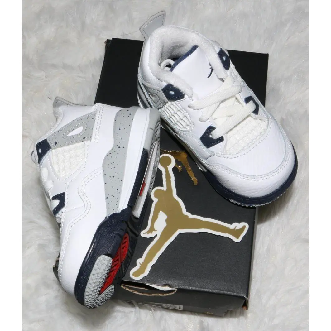 Nike Air Jordan 4 Retro White Midnight Navy TD Baby Sneakers BQ7670 140 Size 4C