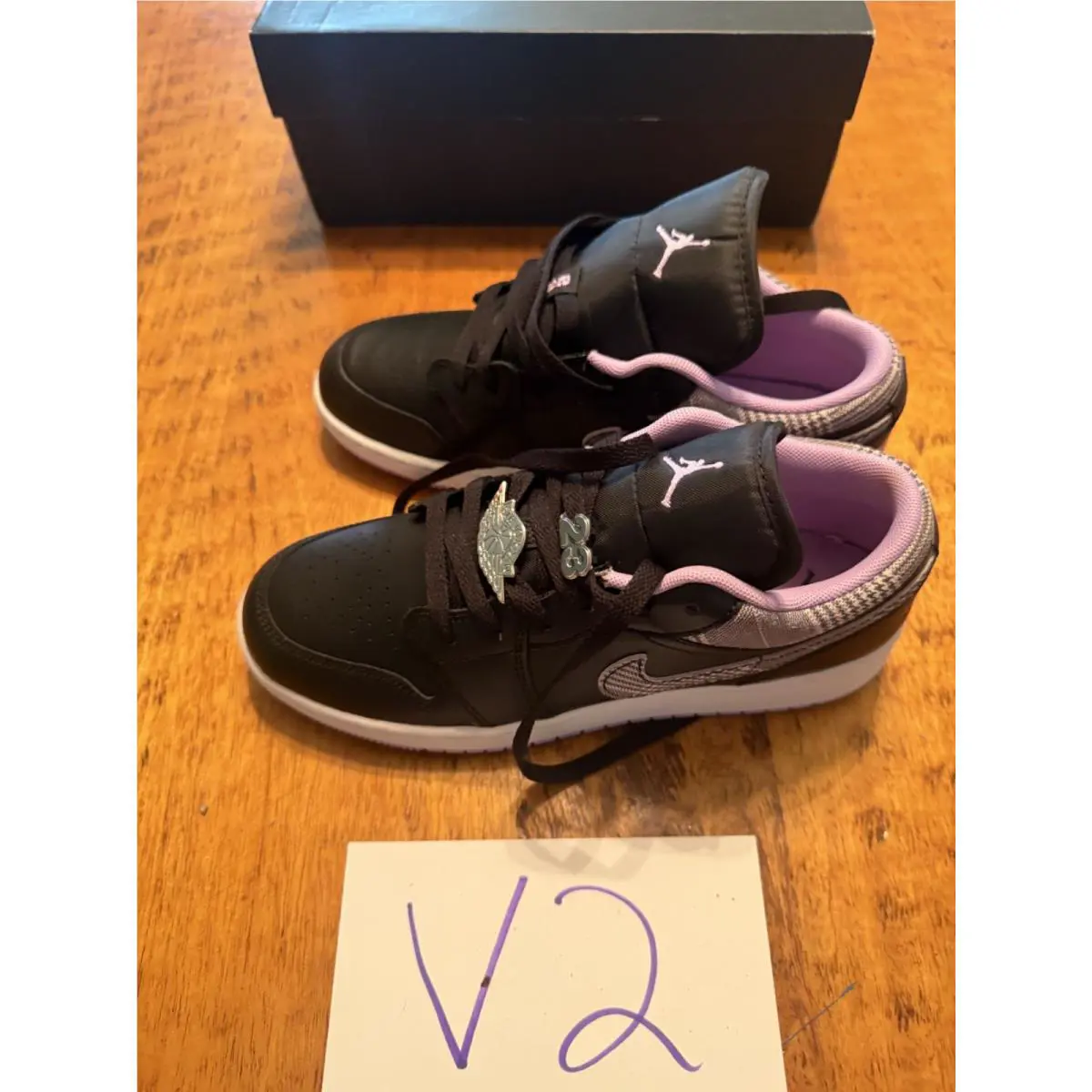 Nike Air Jordan 1 Low Lilac Plaid Youth s Size6Y Black Purple 6Y DH0570-015