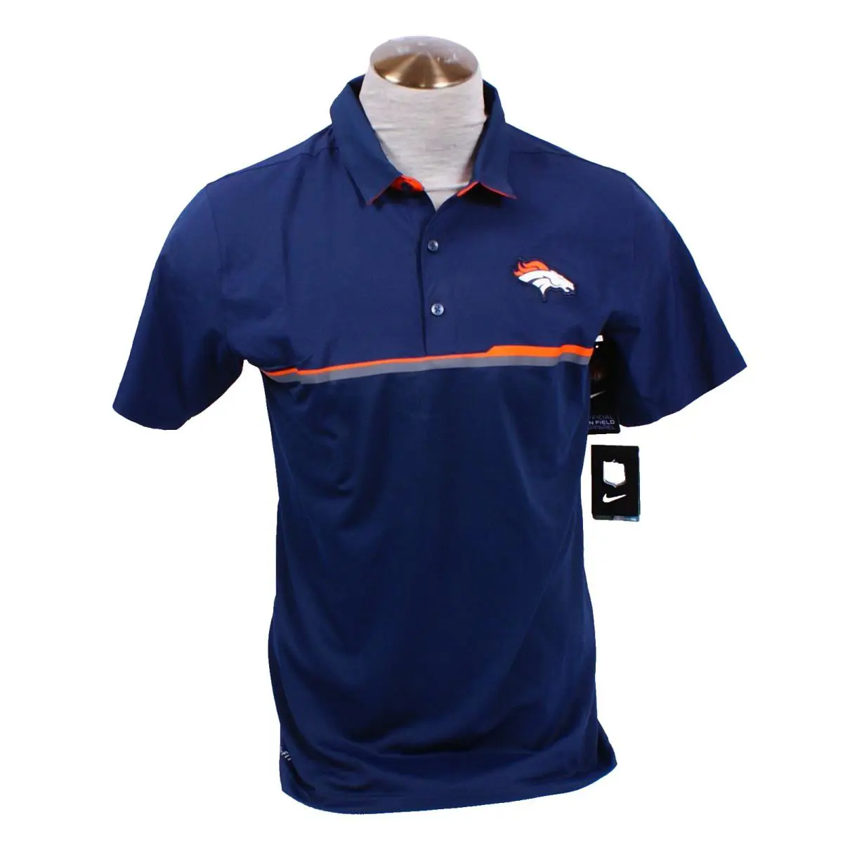Nike Men`s M Blue Denver Broncos Short Sleeve Polo Shirt Dri Fit Wicking Stretch