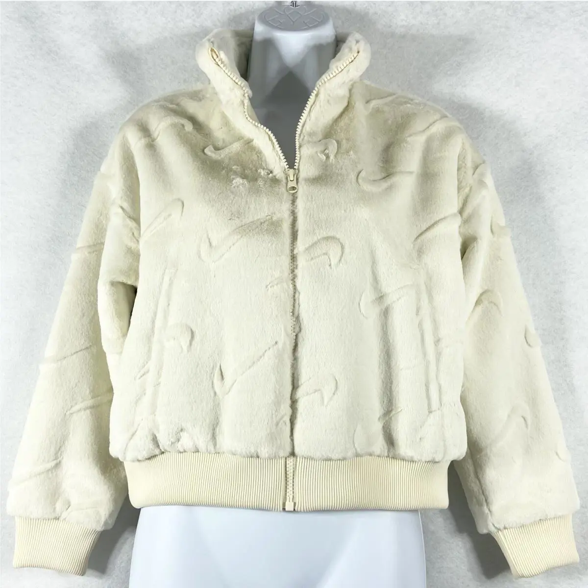 Nike Kids Jacket Girls Medium Beige Fur Full Zip Signature Logo FJ6154-113