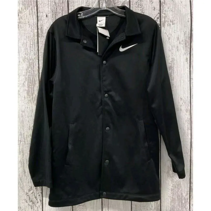 Nike Button up Windbreaker Jacket Black Therma-fit Front Pockets Sz XL