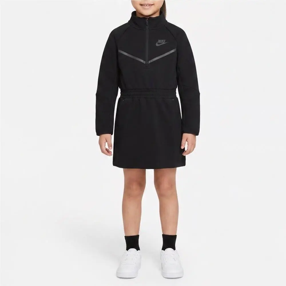 Nike Girls Black Tech Fleece Quarter Zip Dress XS 3-4 Years