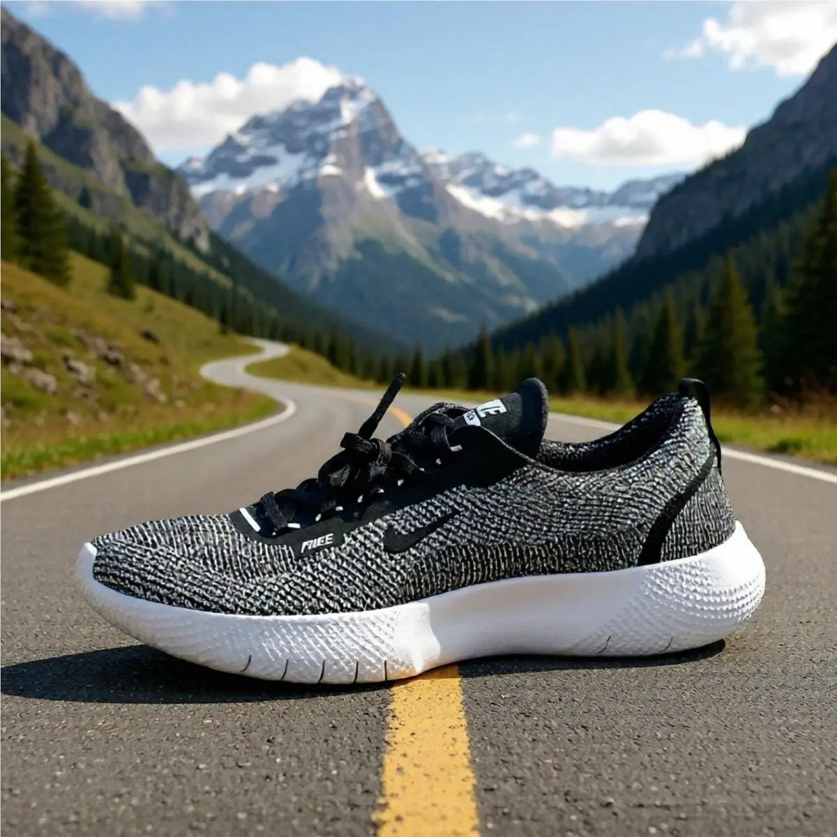 Nike Free 2025 Mens Running Shoes Black White Knit Size 9 HF1078 004