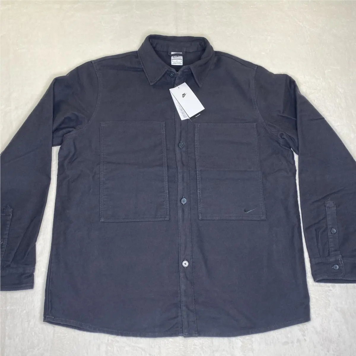 Nike Life Long Sleeve Chamois Field Shirt Men Medium Oversize Fit Grey F7742-060