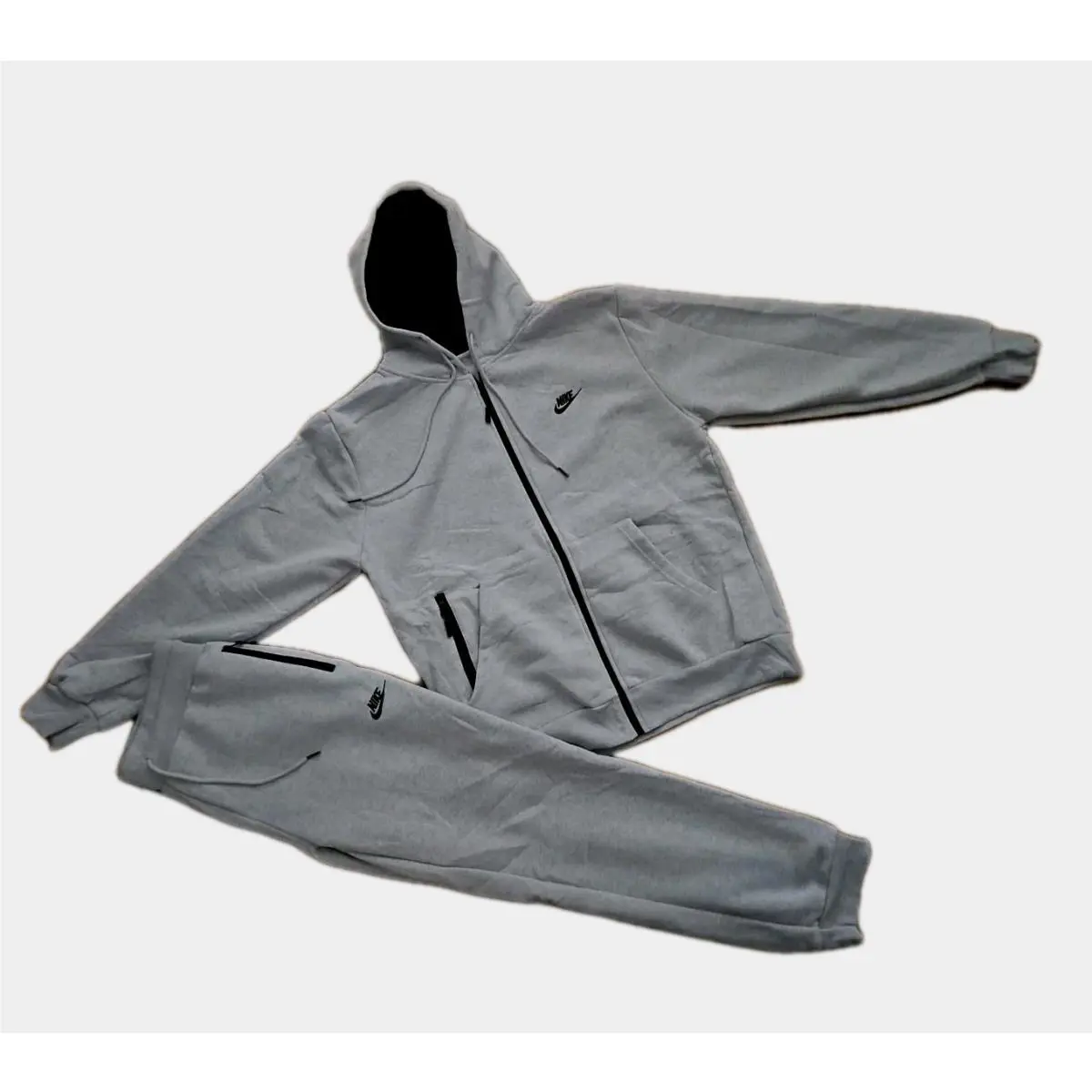 Nike Mens Full Sweatsuit Fleece Zip Up Hoodie Joggers Sweatpants Ash Gray XL