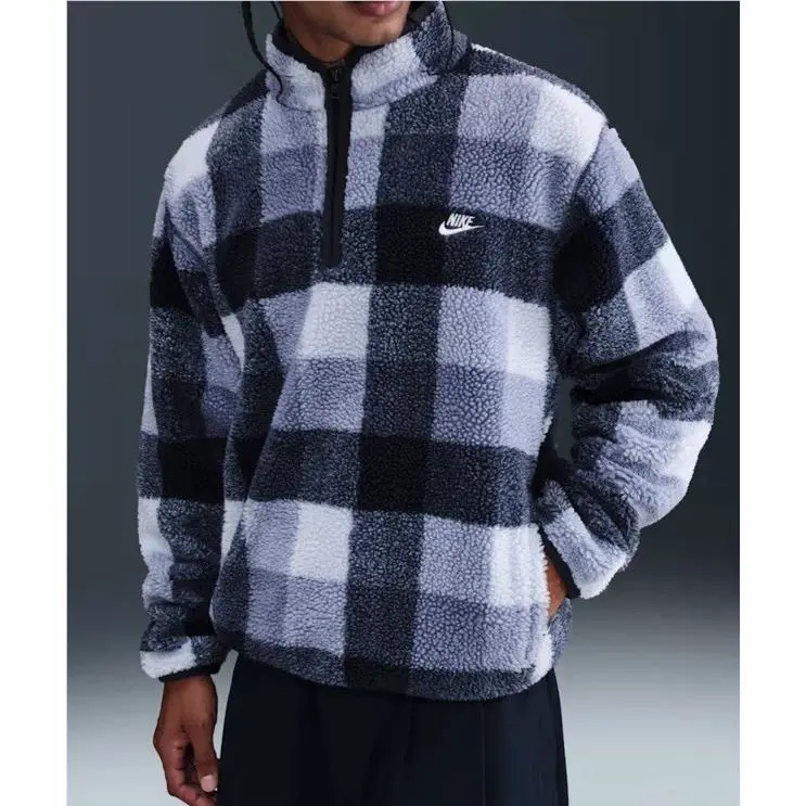 Nike S Club Winterized Half-zip Fleece Sherpa Ghost Obsidian Mens FZ0896