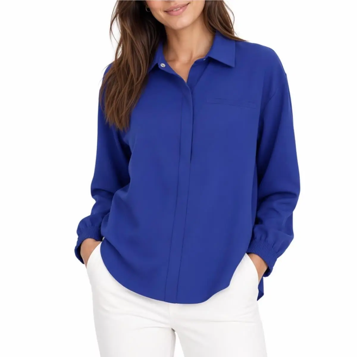 Nike 24.7 Dri-fit Womens Long Sleeve Snap Front Shirt Blue L
