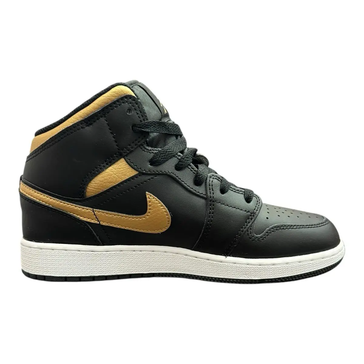 Nike Air Jordan 1 Mid Black Gold Kids Size 6.5Y DQ8423-071