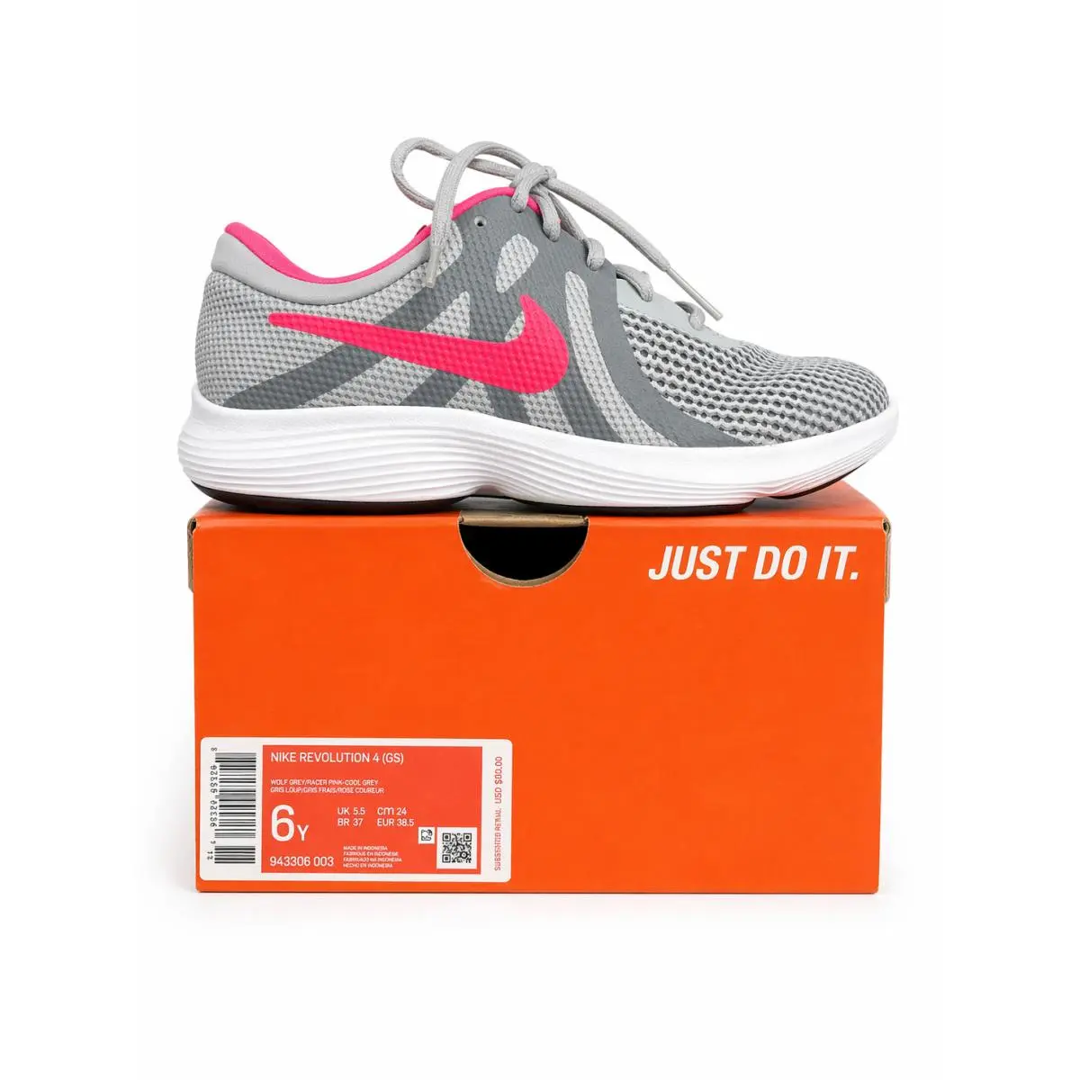 Grade School Youth Size Nike Revolution 4 GS Wolf Grey 943306 003 Size 6 Youth