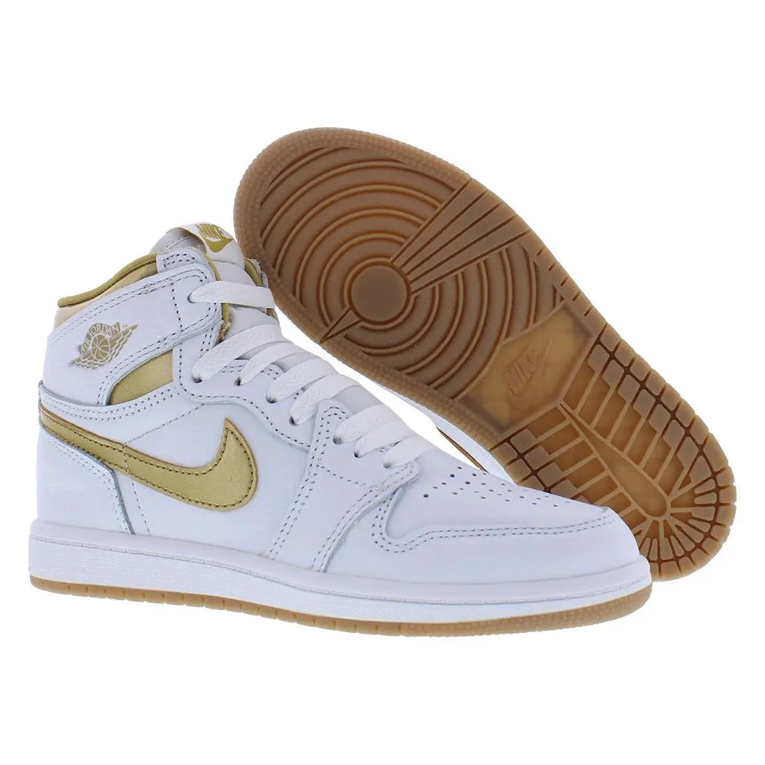 Nike Air Jordan 1 Retro High OG PS Boys Shoes Size 11 Color: White/metallic