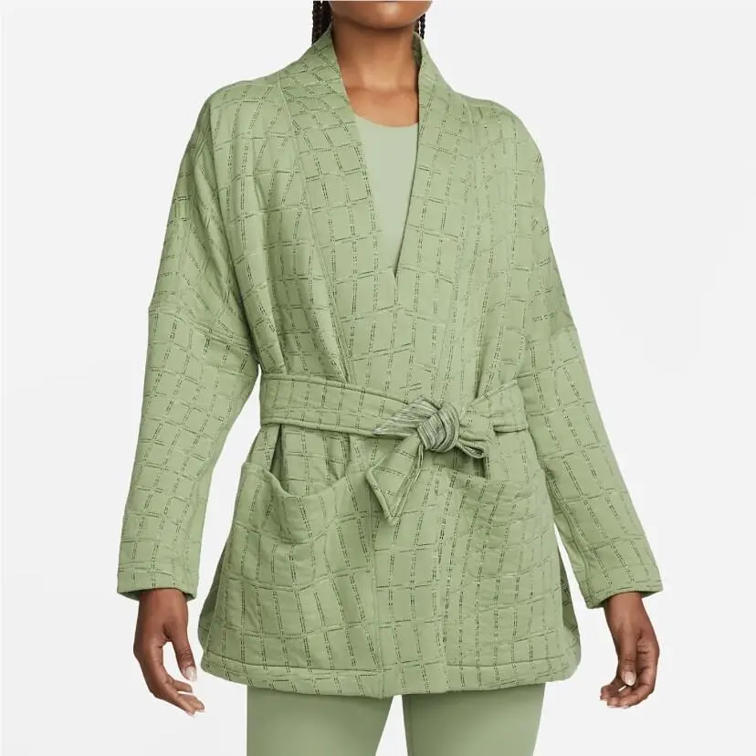 Nike Yoga Therma-fit Luxe Robe Women`s 1X Oil Green Jacquard Tie Front