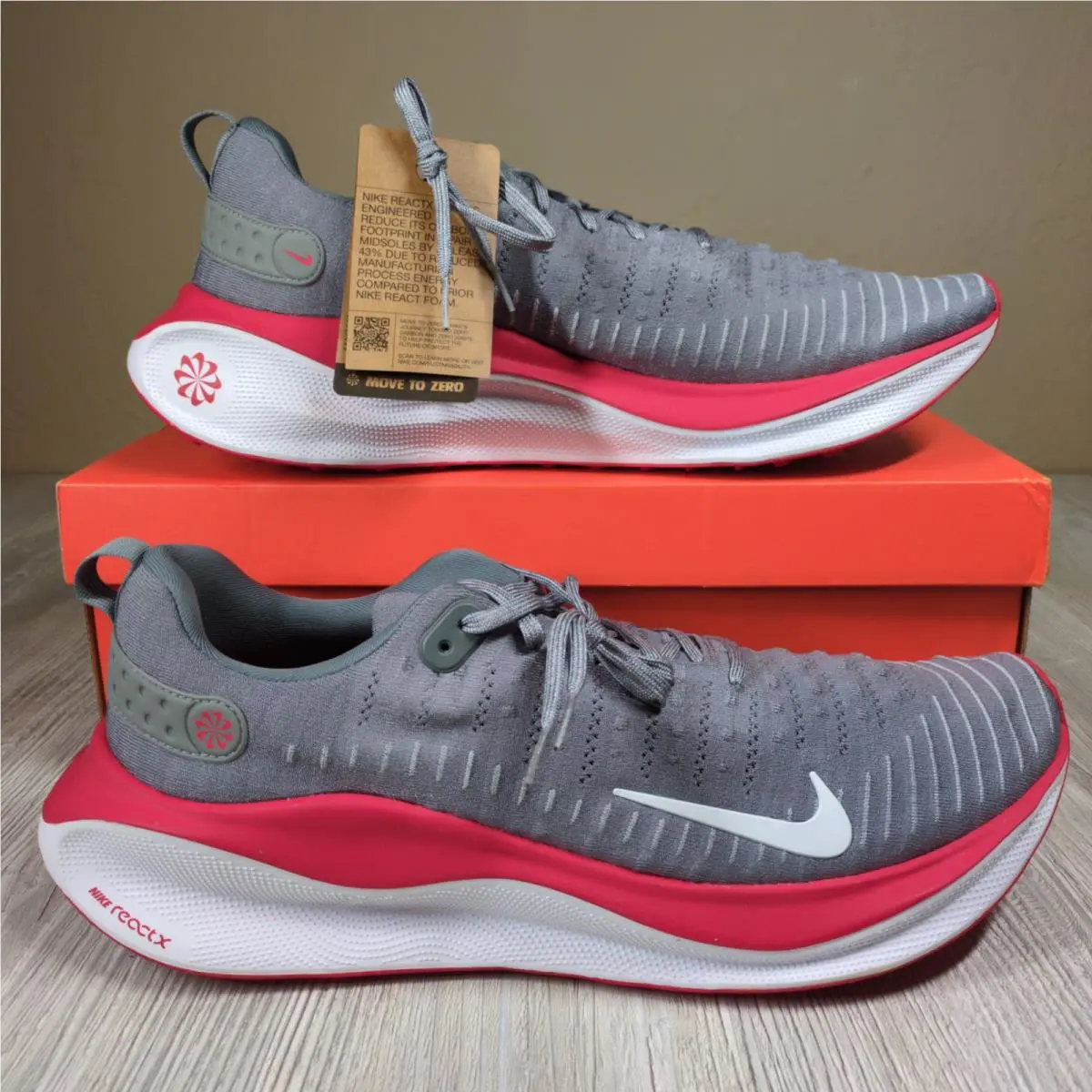 Nike Reactx Infinity Run Flyknit 4 Grey/red Mens Size 18 FJ1221-019