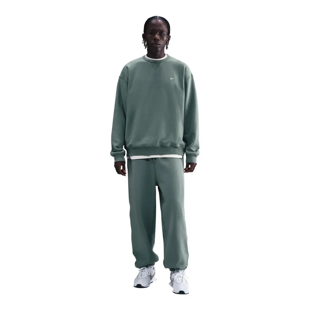 Mens Nike Solo Swoosh Fleece Crew_clay Green/white HV1086-364-SIZE M