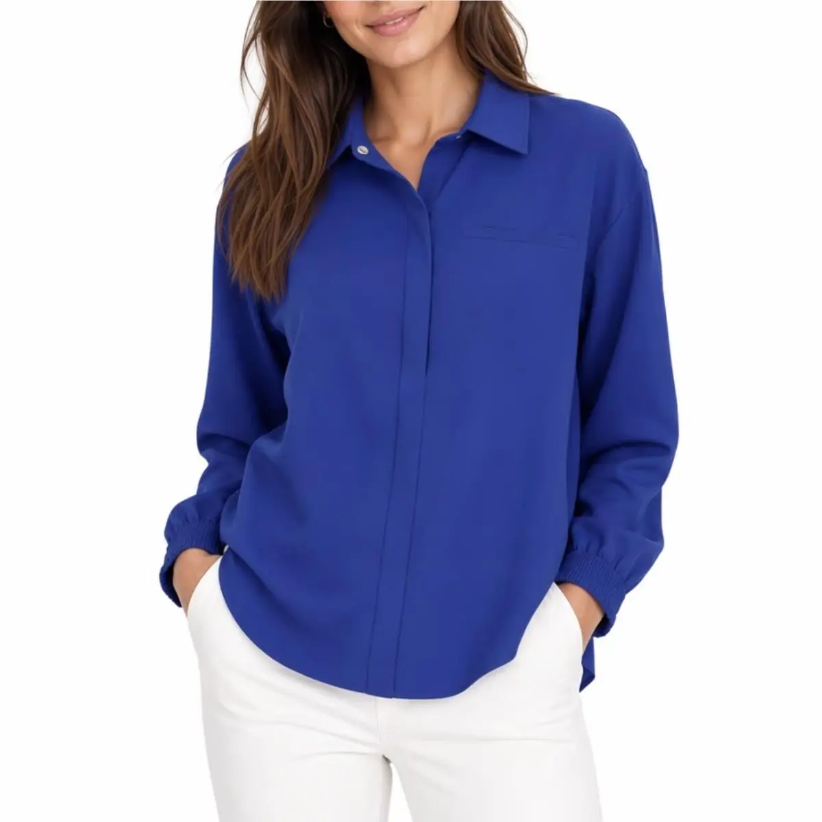 Nike Womens 24.7 Dri-fit Long Sleeve Button Up Shirt Blue Small