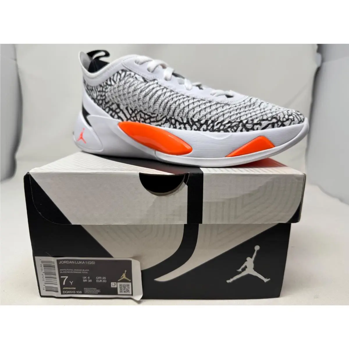 Jordan Luka 1 White Orange Black Animal Print Basketball Sneakers Size-7Y