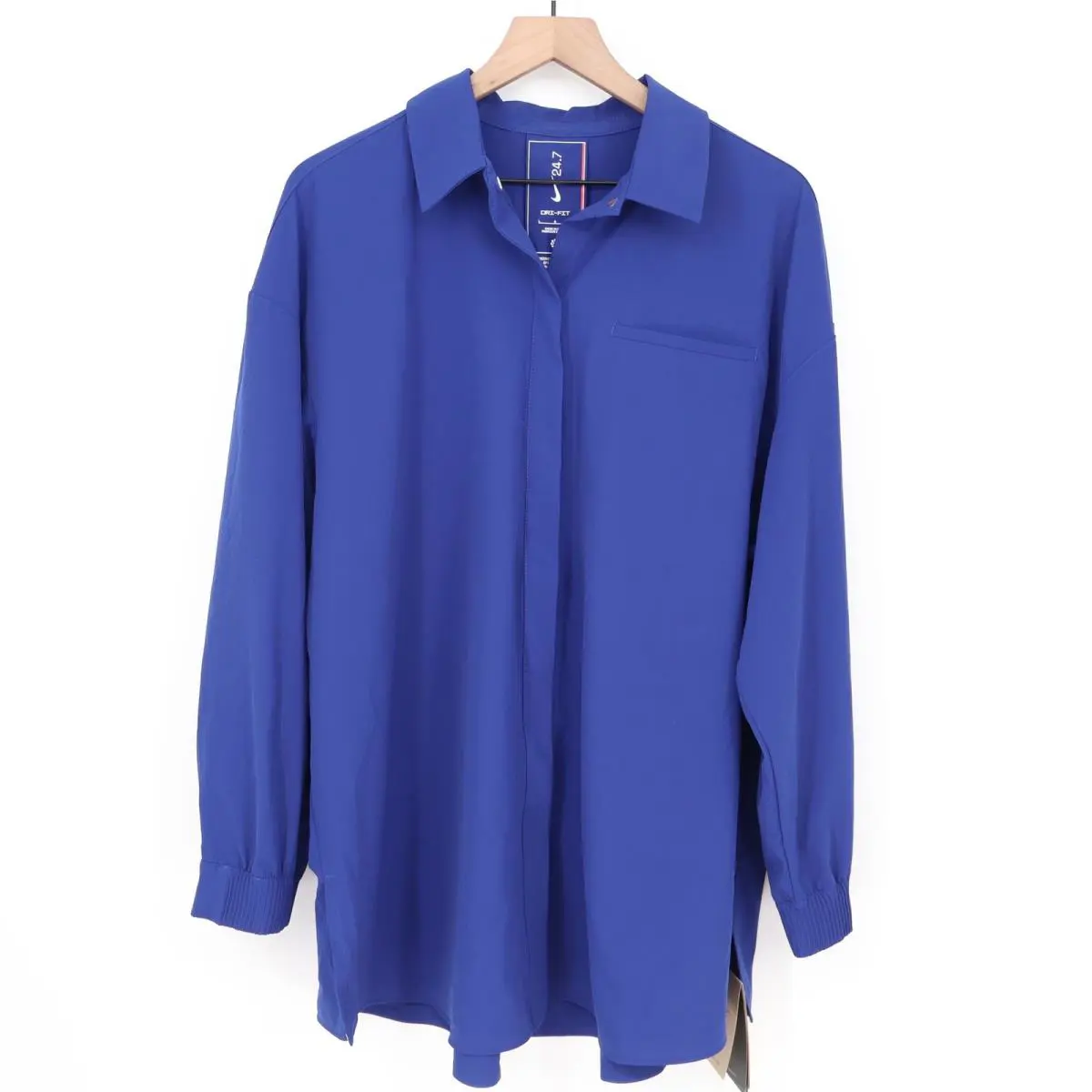 Nike 24.7 Dri-fit Womens Oversized Button Up Shirt Royal Blue Large
