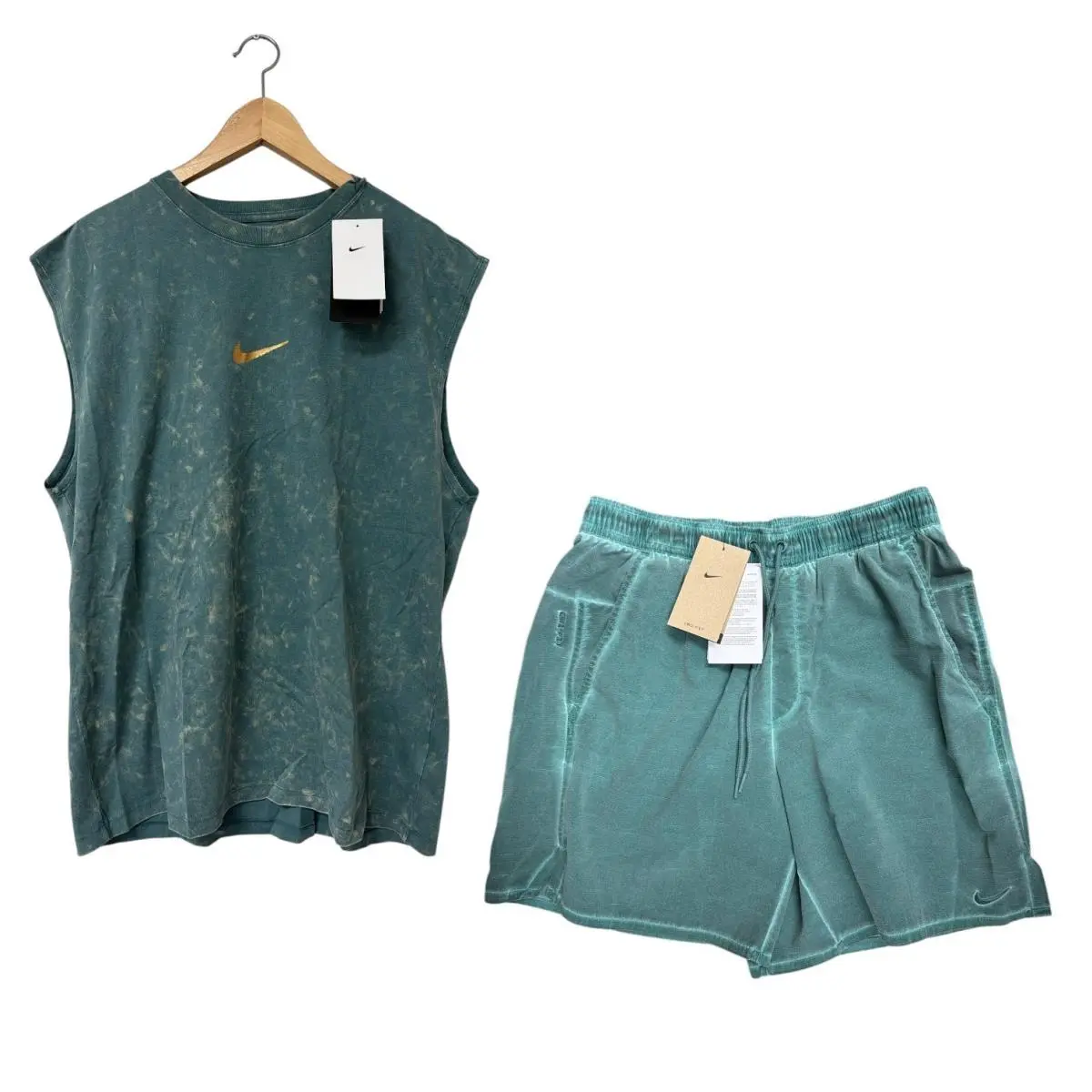 Nike Men`s Sleeveless Training T-shirt/club Fleece Washed Flow Shorts M