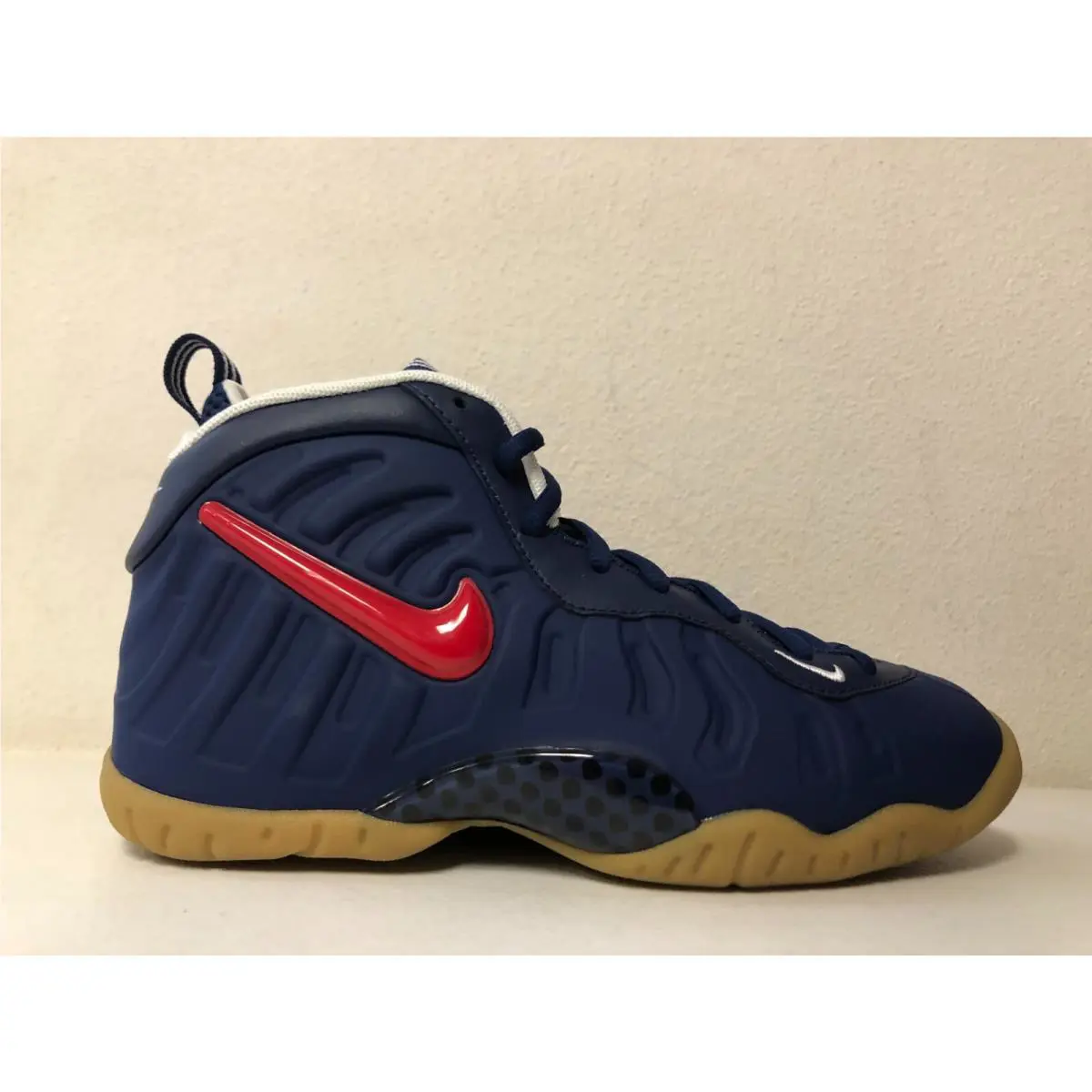 Nike Little Posite Pro GS Blue Void University Red White 644792-405 Size 4y