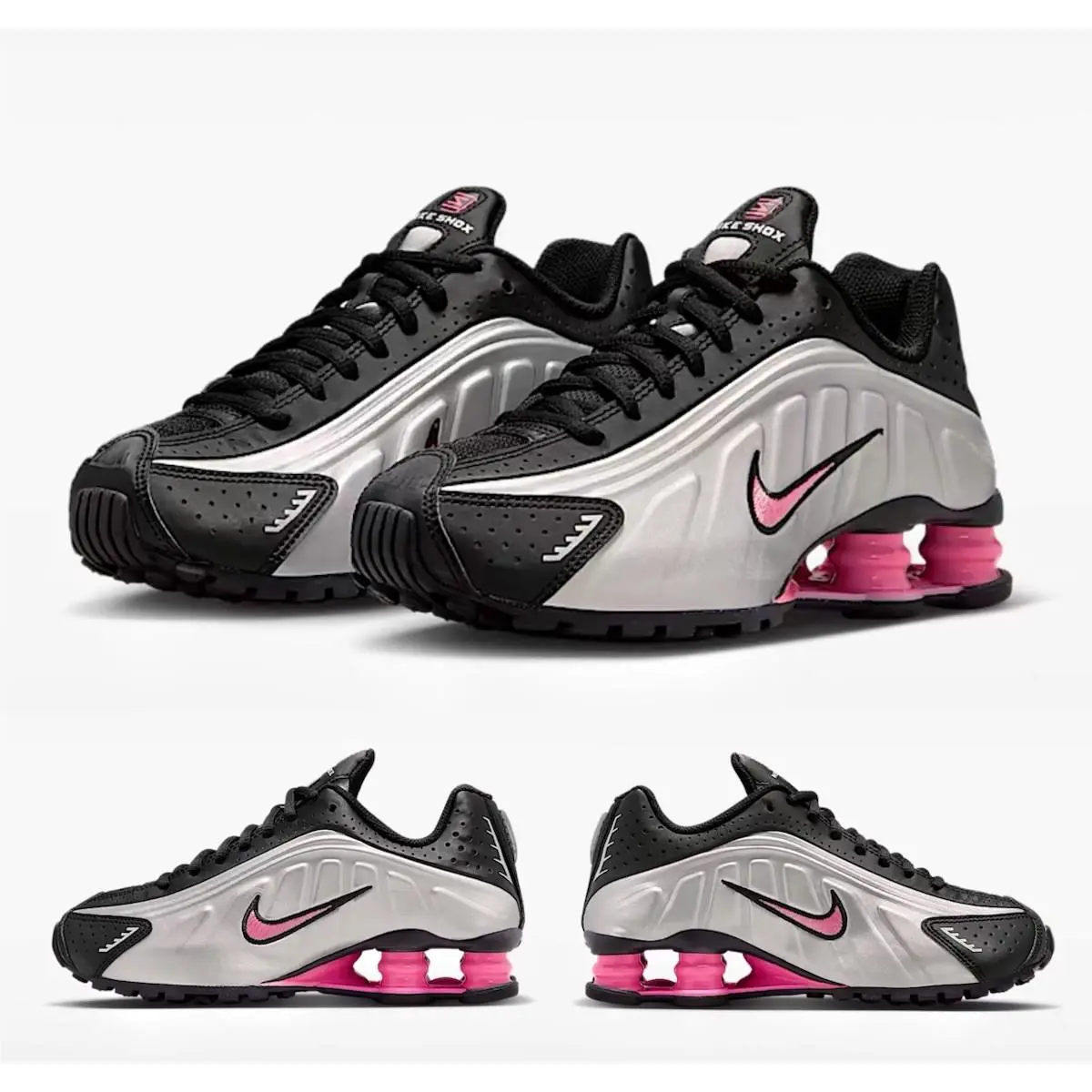 GS Size 6.5/8W -nike Shox R4 GS Silver Black Pink CW2626-006