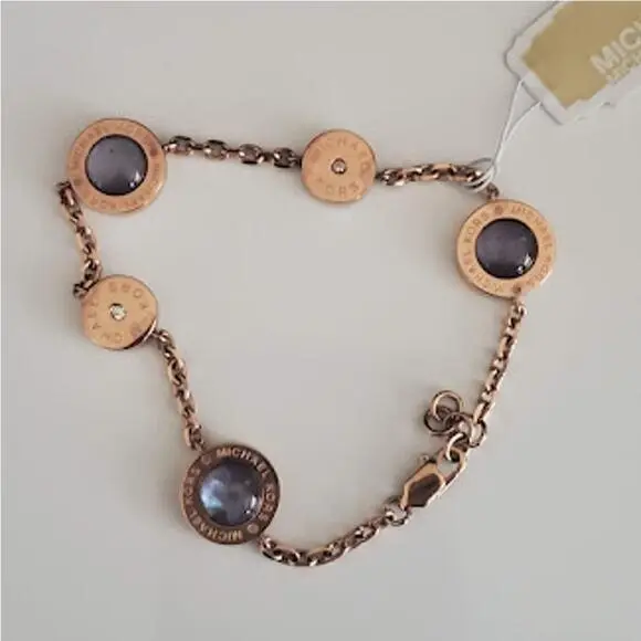 Rose Gold Tone Mother of Pearl Logo Disk Bracelet MKJ6352791 by Michael Kors