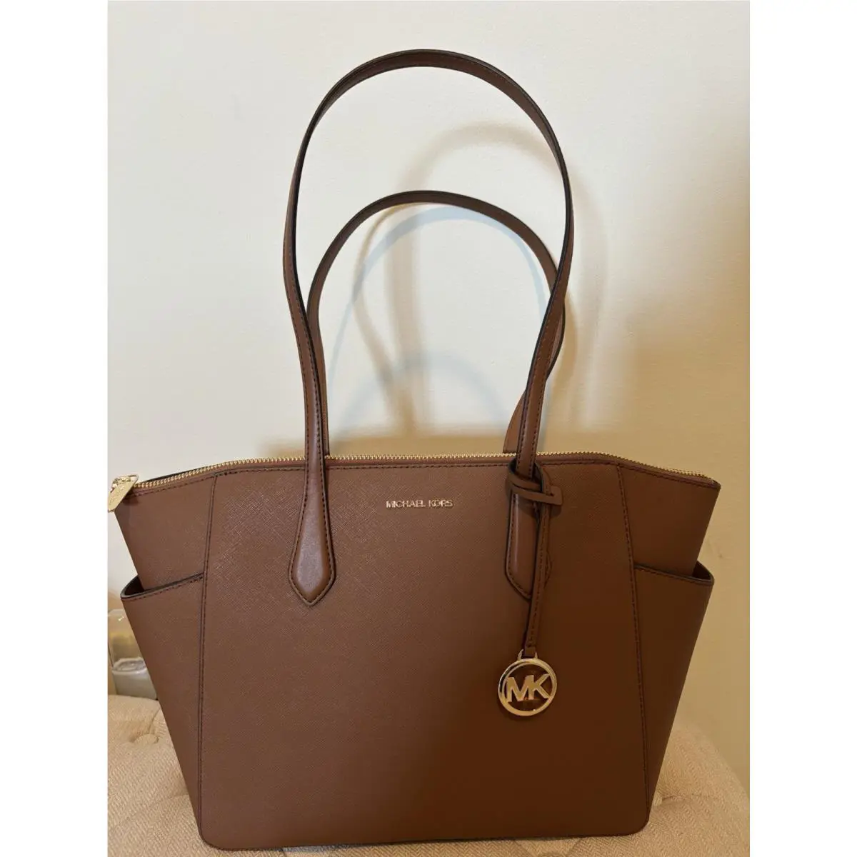 Michael Kors Womens Marilyn Medium Tote Bag Saffiano Leather Luggage