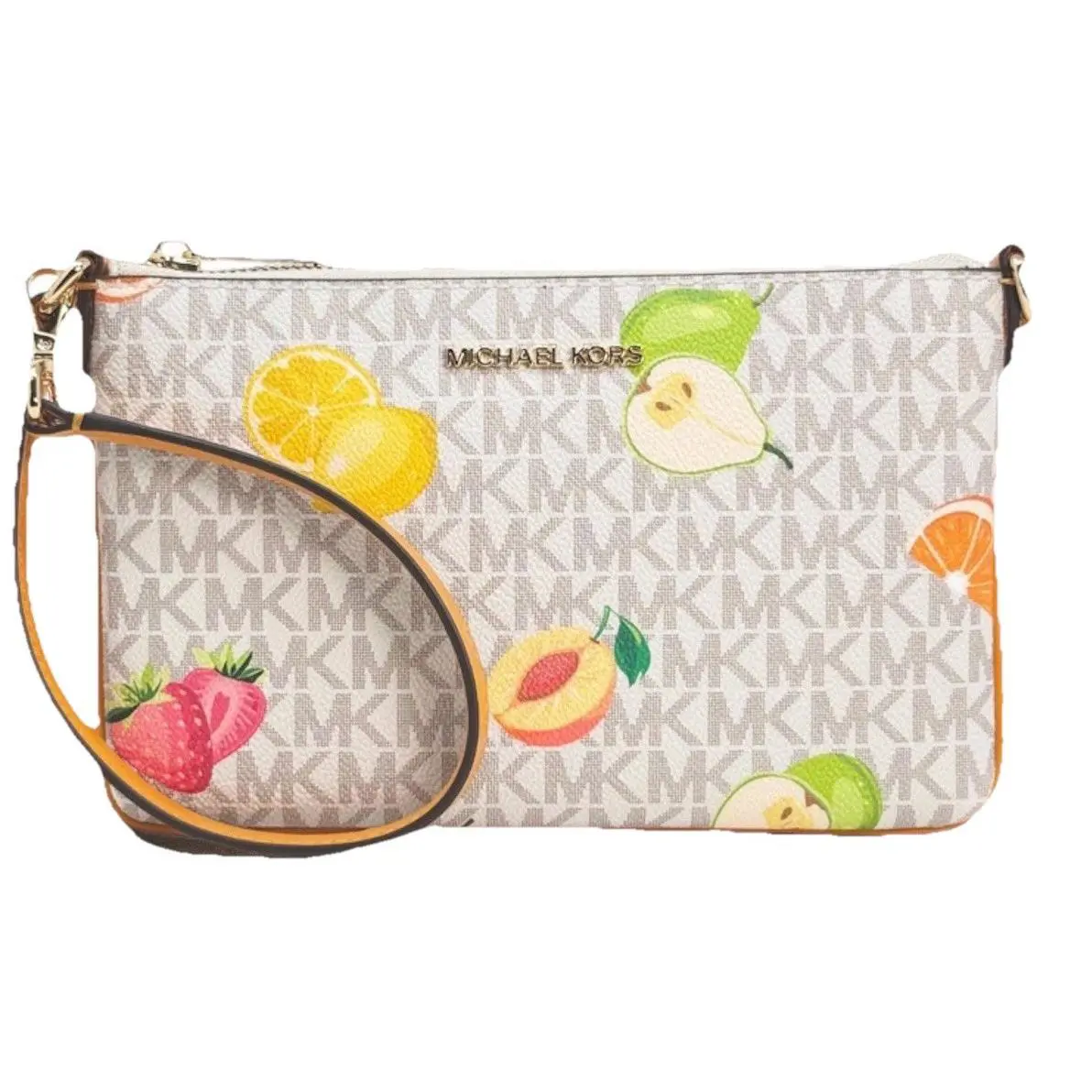 Michael Kors Jet Set Printed SM Signature Logo Wristlet Bag Gold Hardware