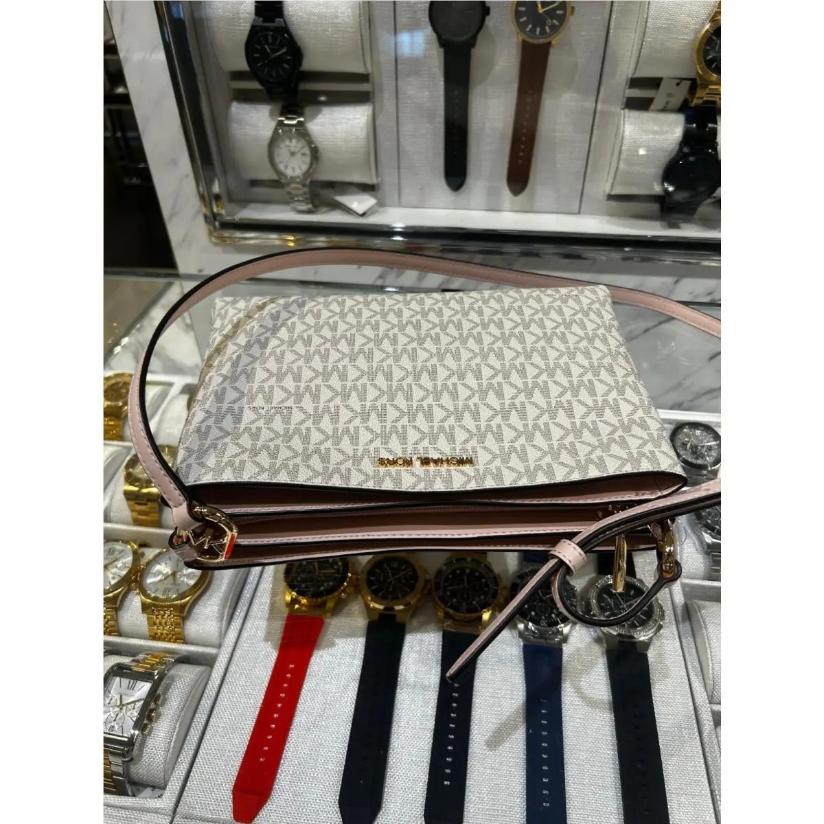 Michael Kors Trisha Medium Logo Triple Compartment Crossbody Bag Powder Blush