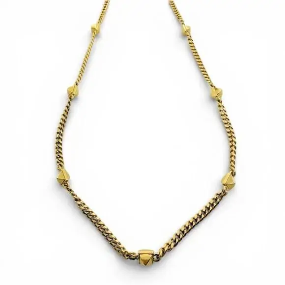 Michael Kors Golden Glam Rock Gold Tone Pyramid Stud Chain Necklace. Retail