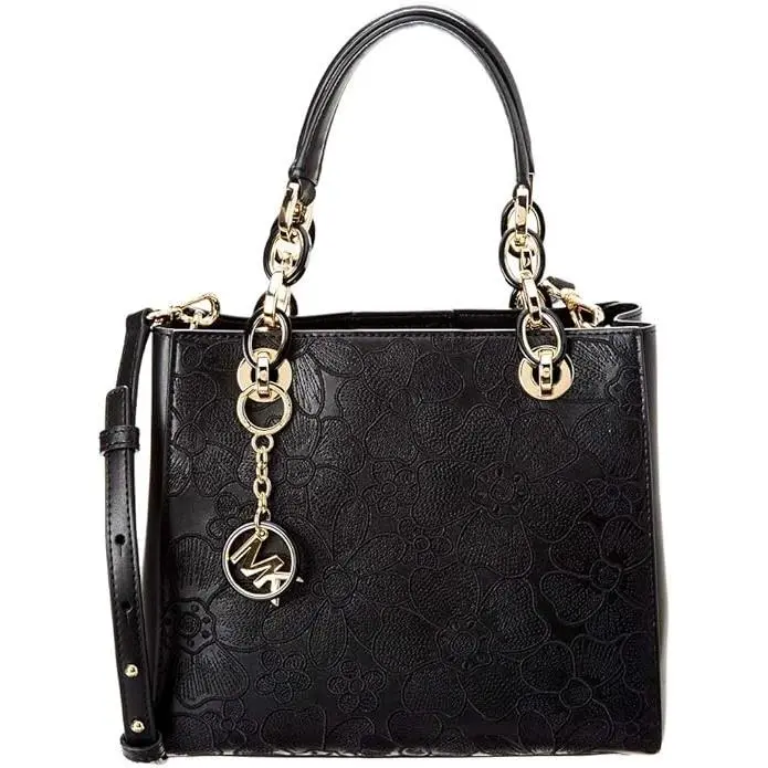 Michael Kors Cynthia Black Saffiano Crossbody Leather Satchel Bag - Handle/Strap: Black, Hardware: Gold, Exterior: Black