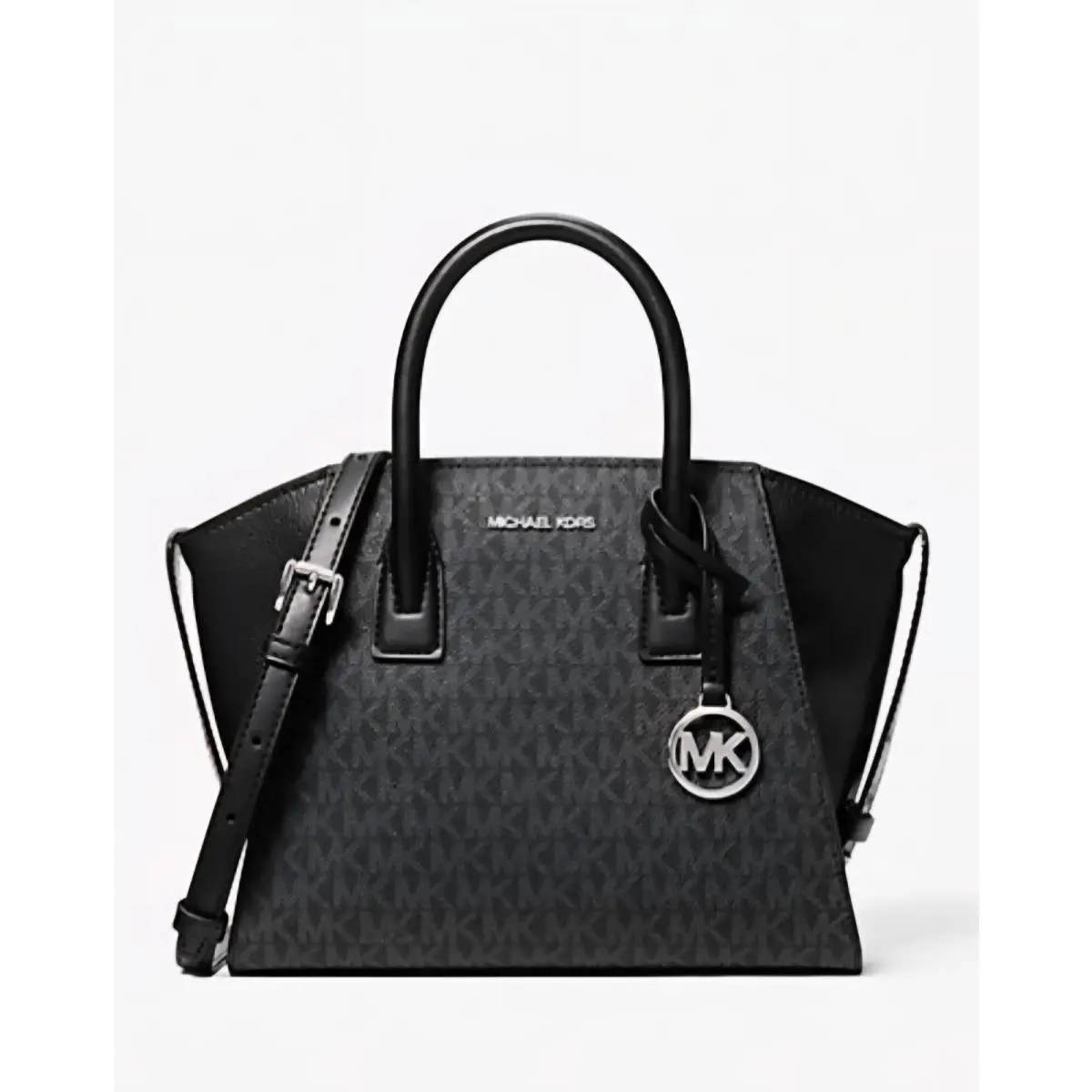 Michael Kors Avril Small Top Zip Satchel Bag Black MK Logo Signature Handbag