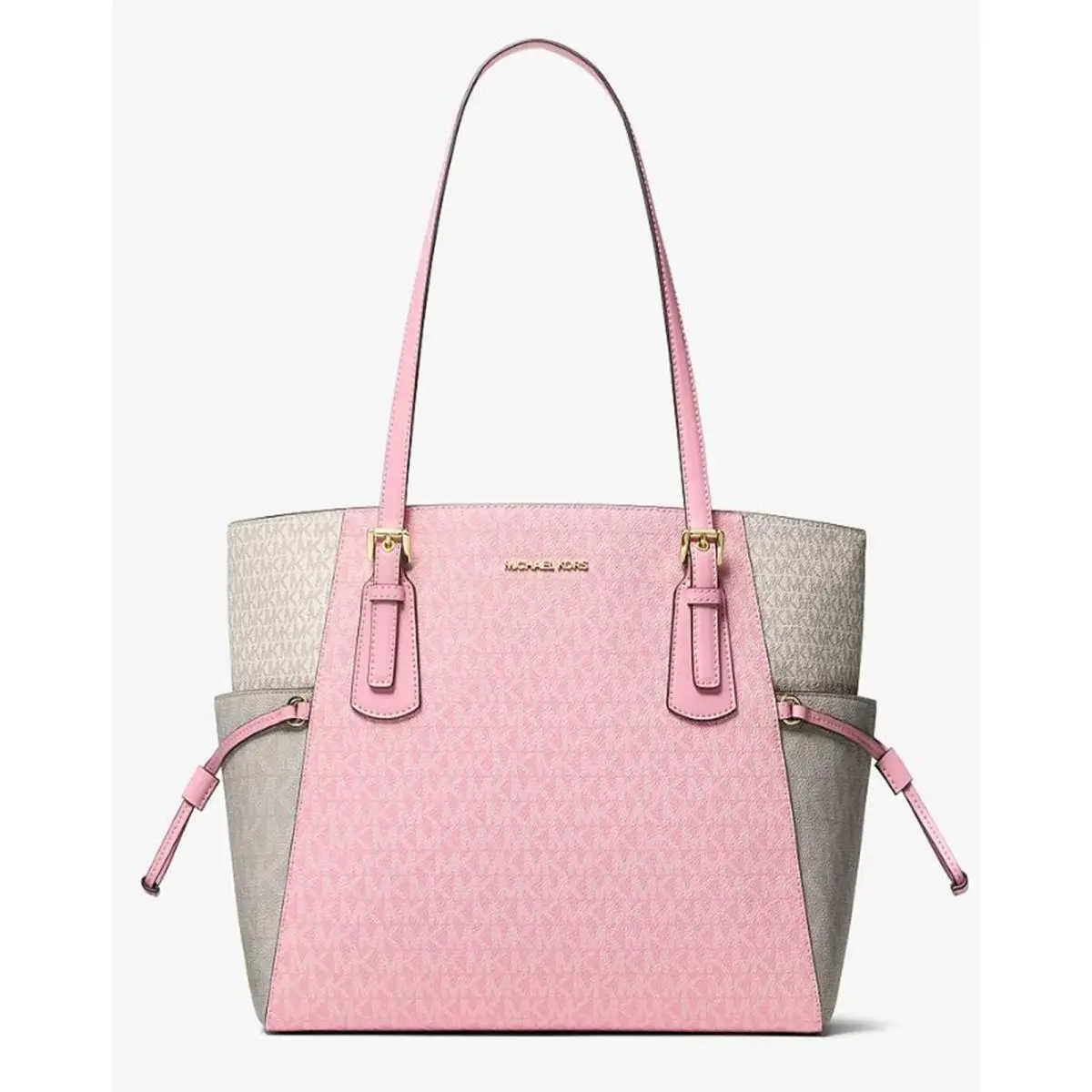 Michael Kors Outlet Large Voyager Tote Bag with Color Blocking and Signature Log