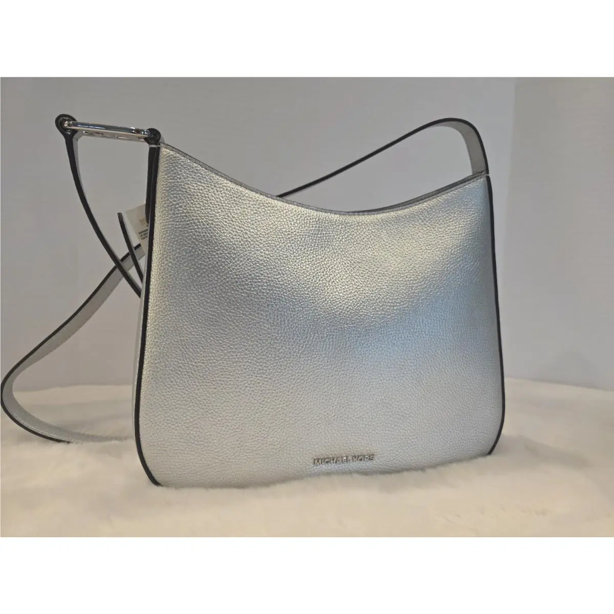 Michael Kors Kensington Large Pebbled Leather Crossbody Metallic Silver