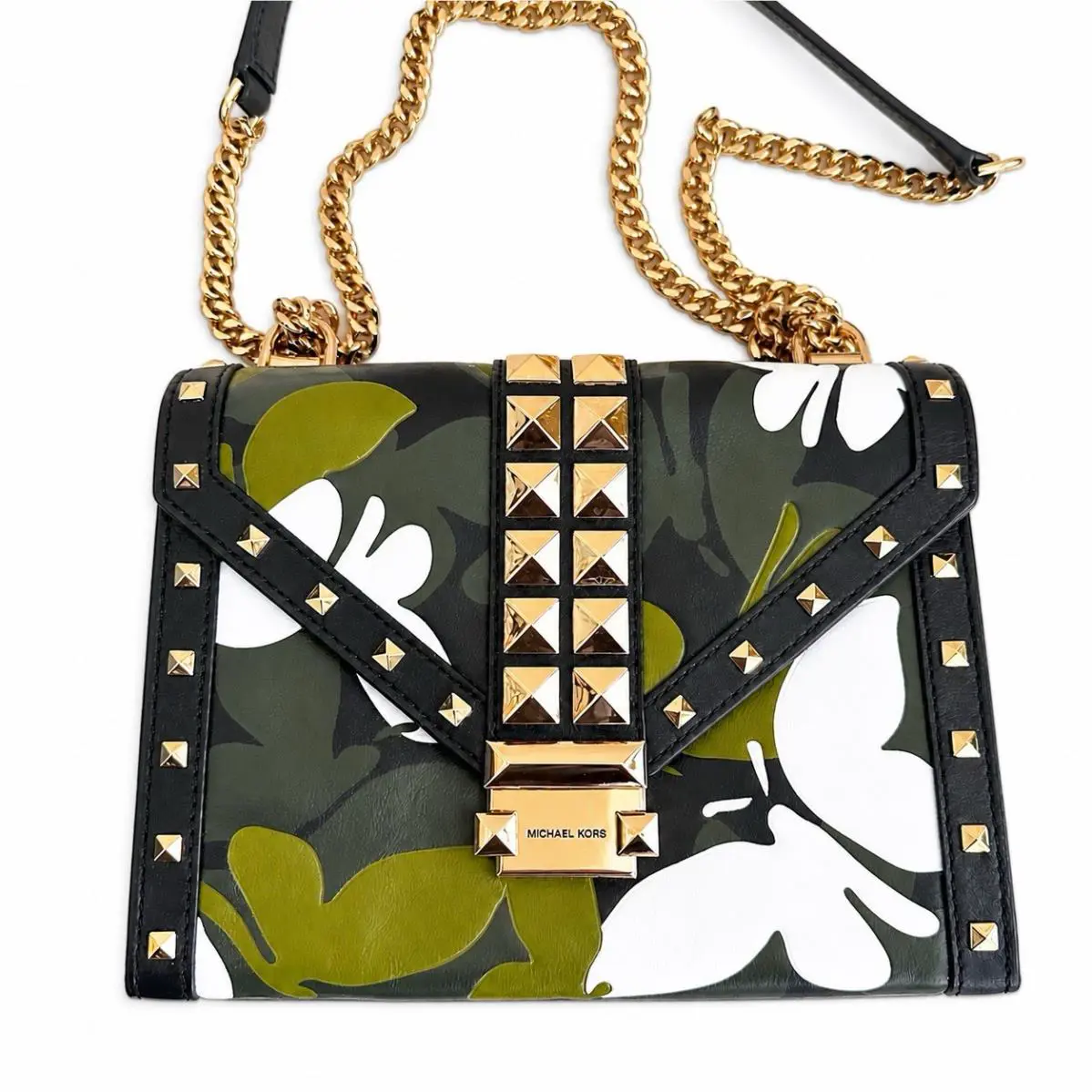 Michael Kors Whitney Butterfly Camo Bag Black Leather Shoulder Crossbody Y2K