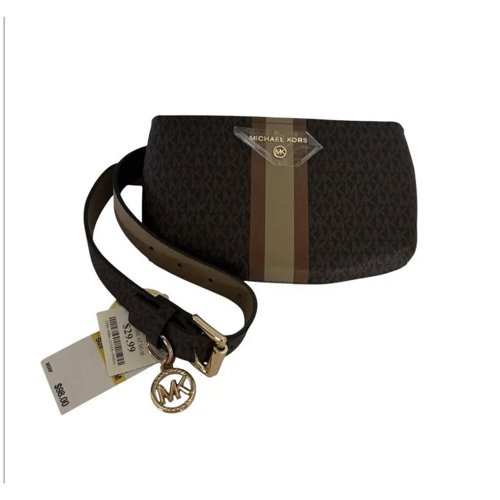 Michael Kors Women`s Brown Belt Bag Brown/tan Striped MK Jet Logo