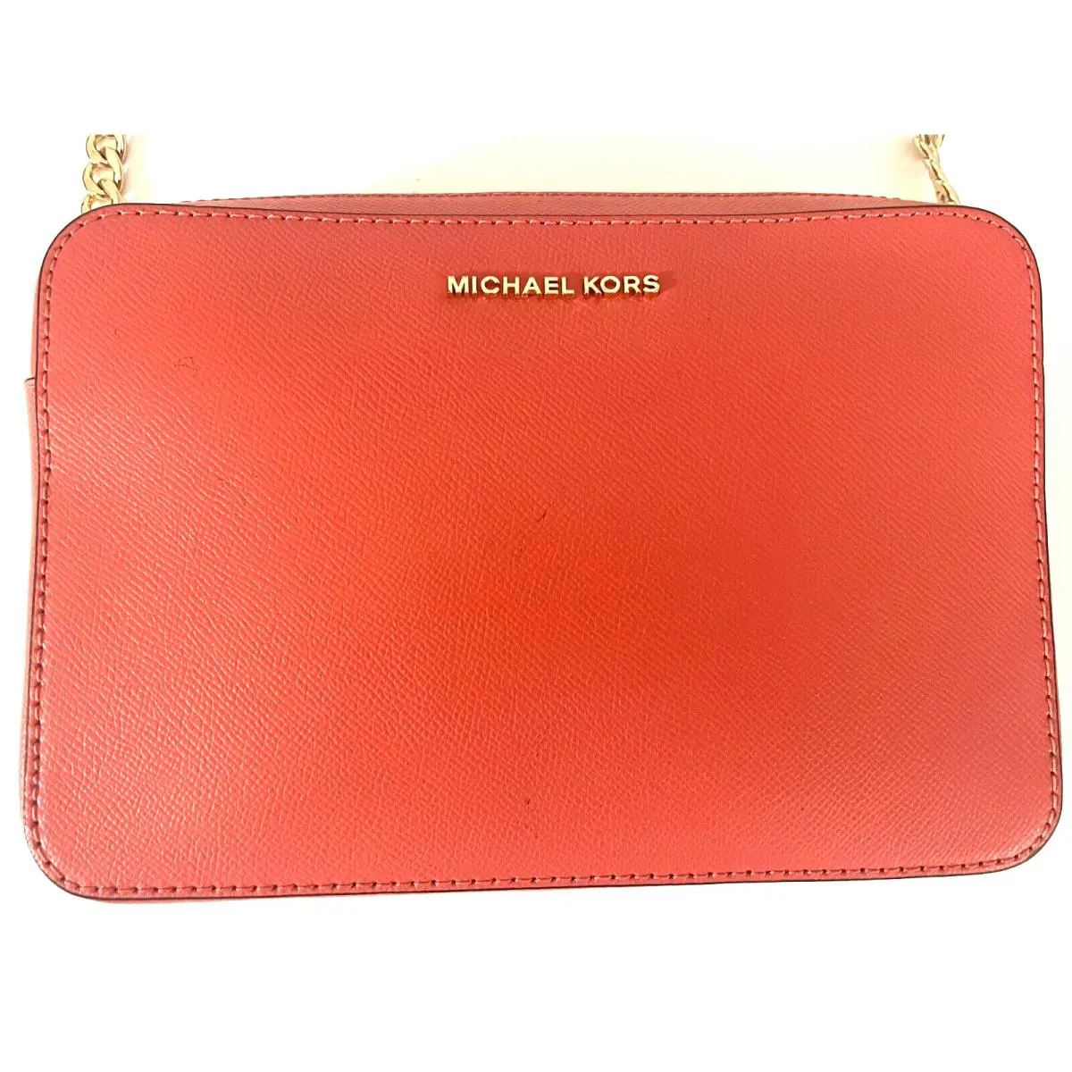 Michael Kors Jet Set Large East West Crossbody Pebbled Grapefruit Pink Gold
