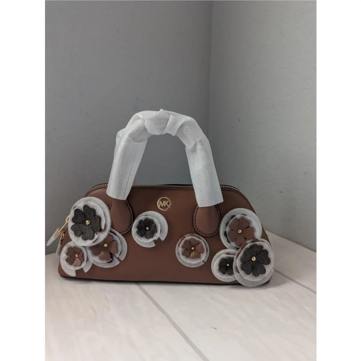 Michael Kors Petra Small Floral Embellished Crossbody Bag In Brown
