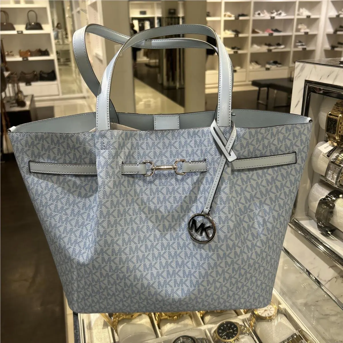 Michael Kors Carson Large Handbag Purse Tote Bag Pale Ocean Shoulder Laptop MK