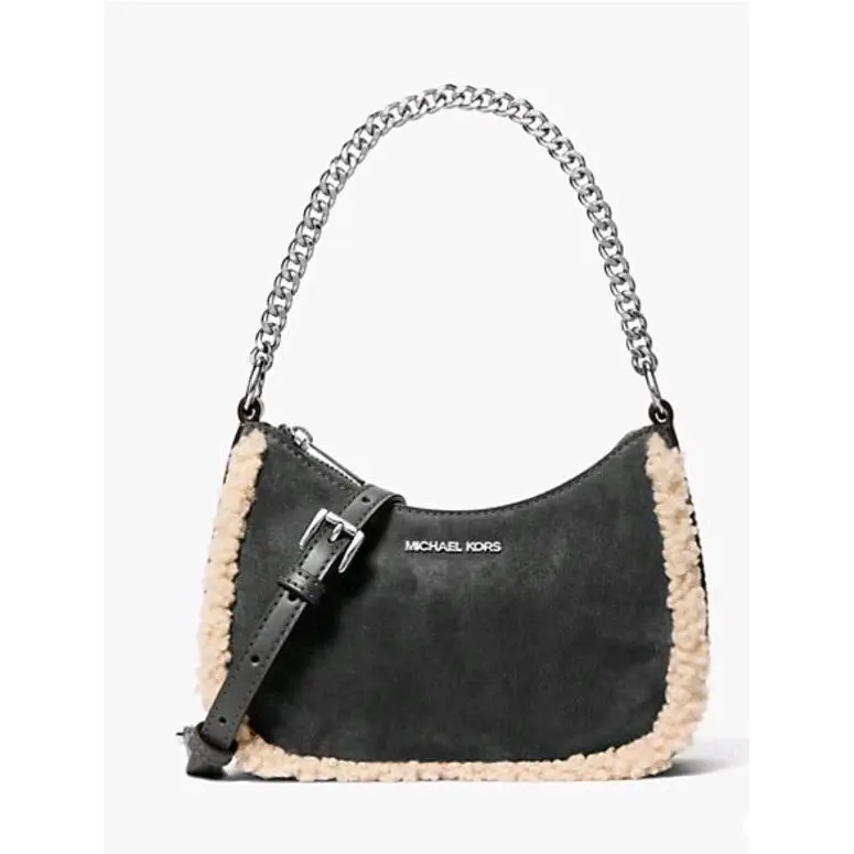 Michael Kors Handbag Gray Crossbody Suede Shearling Chain MK