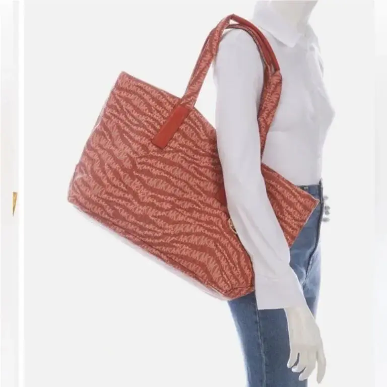 Michael Kors Signature MK Monogram Large Tote Shoulder Bag Deep Orange Gold