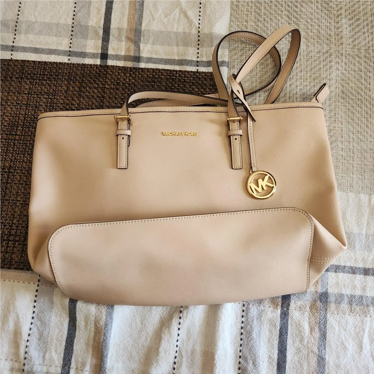 Jet Set Saffiano Large Leather Travel Tote Bag by Michael Kors