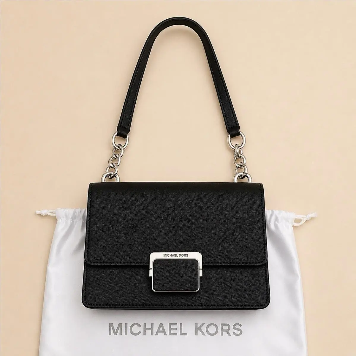 Michael Kors Cynthia Shoulder Bag Black Flap Leather Extra Strap Classi