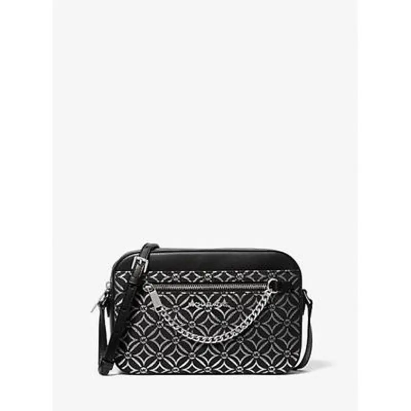 Michael Kors Jet Set Large Metallic Logo Jacquard Crossbody Bag Silver OS