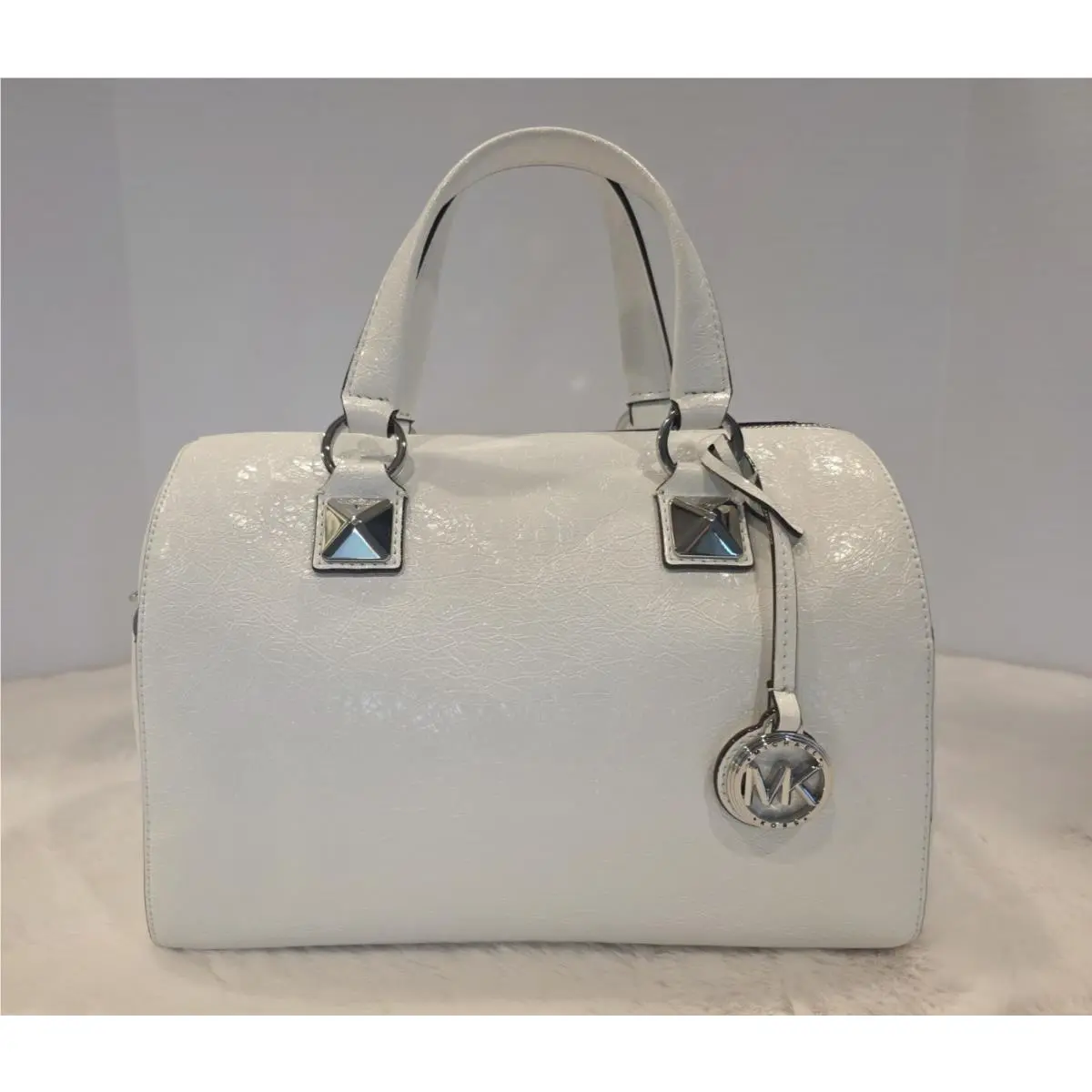 Michael Kors Grayson Medium Leather Duffle Satchel in Optic White