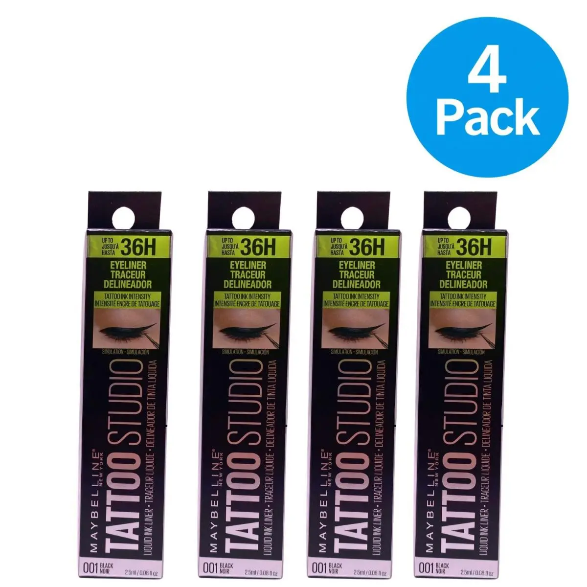 Maybelline Tattoo Studio Liquid Ink Liner 001 Black Noir 36H 4 Pack