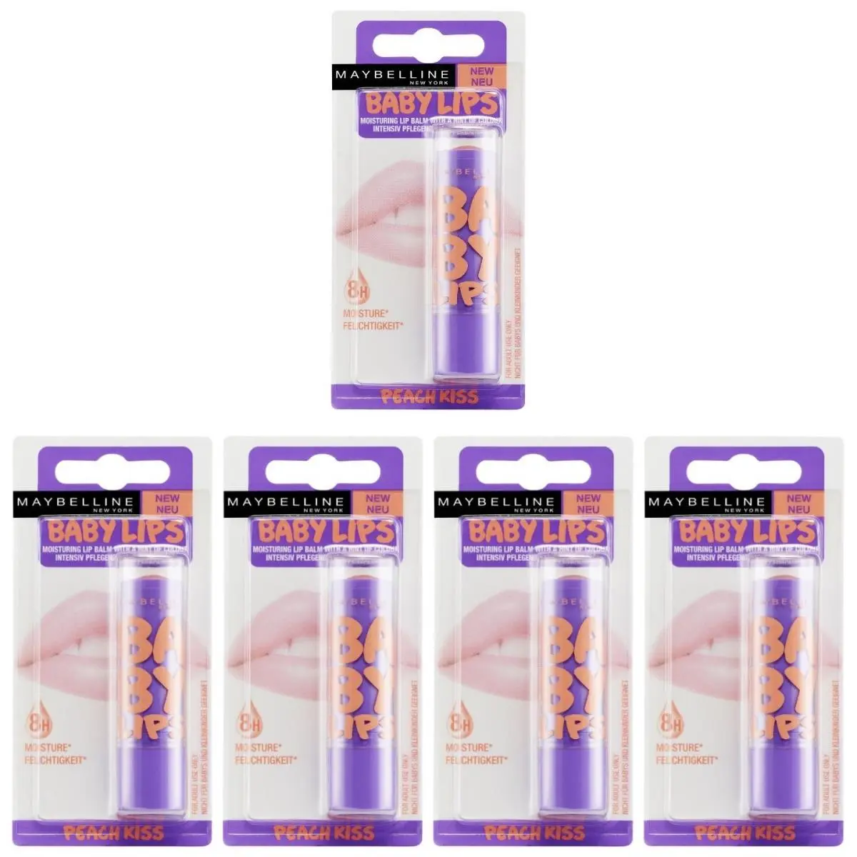 Maybelline Baby Lips Moisturizing Lip Balm Peach Kiss Pack of 5