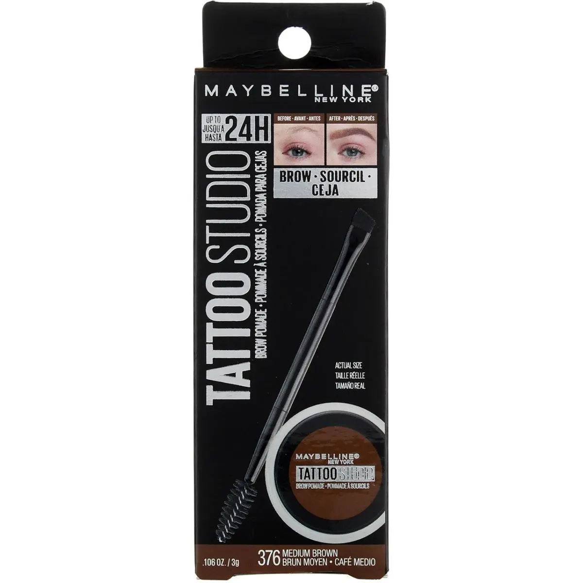 6 Pack Maybelline Tattoo Studio Brow Pomade Medium Brown 376 0.106 oz