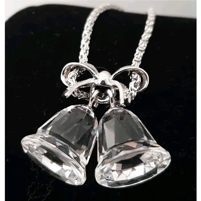 Wedding Bells Swarovski Crystal Memories Necklace Christmas Silver Bow W/box