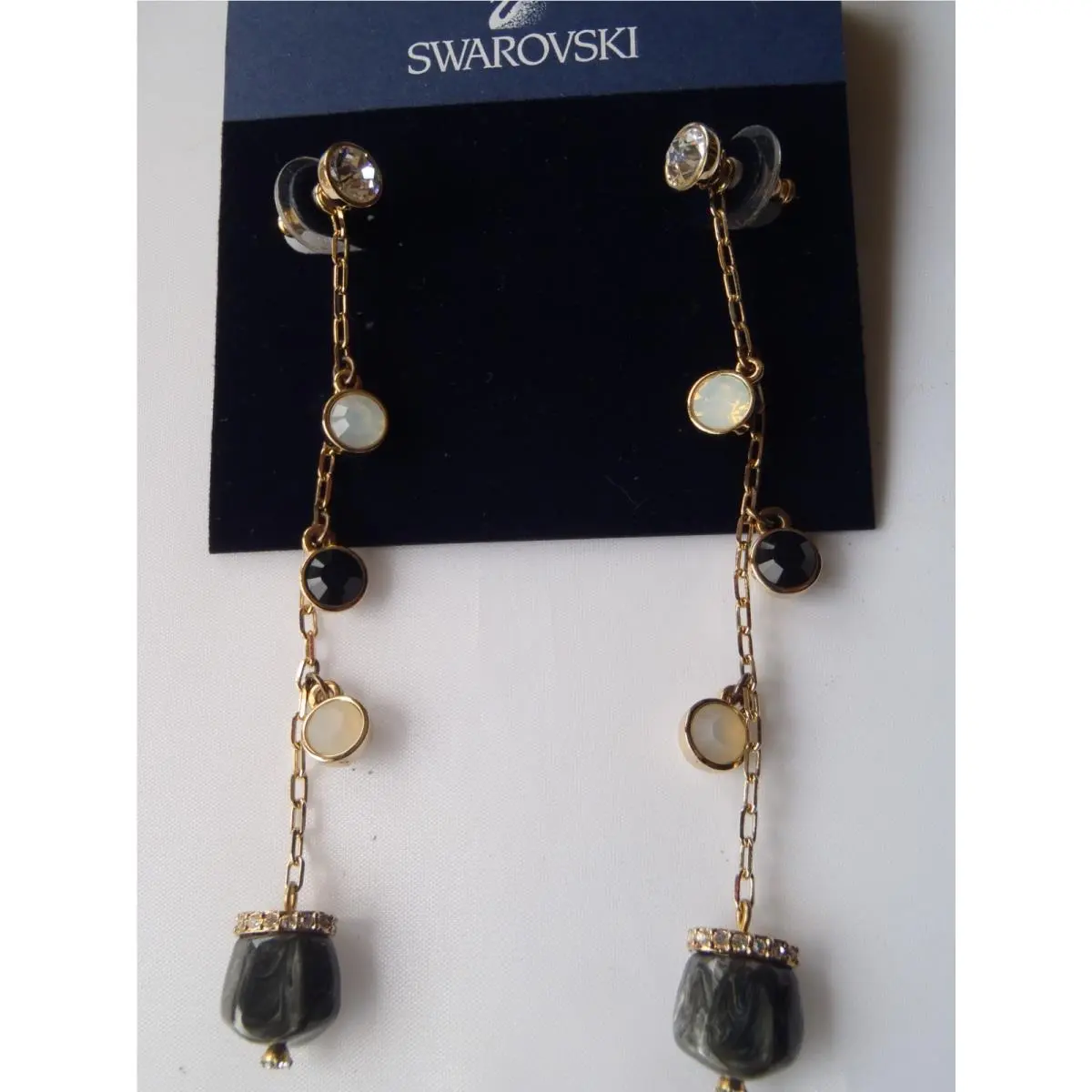 Swarovski Long Dangle Drop Opal Stones Post Earrings