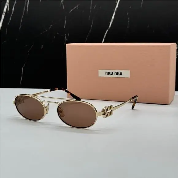 MU54ZS ZVN70D Miu Miu Gold Brown Oval Smu 54Z ZVN70D Women Sunglasses