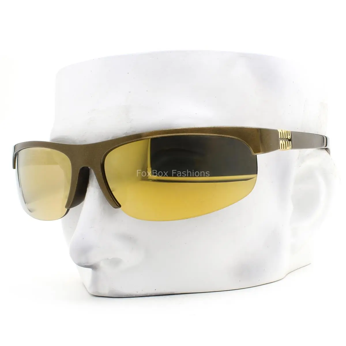 Miu Miu Half Rim Smu A02F 16Y-8G1 Sunglasses Shimmery Brown Gold Mirror W/case